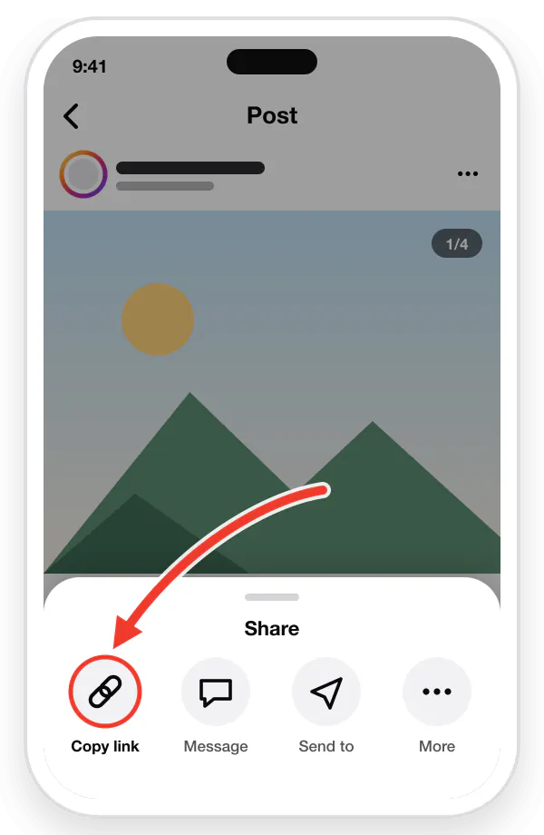 Step 1: tap Share on the Instagram photo and choose Copy link
